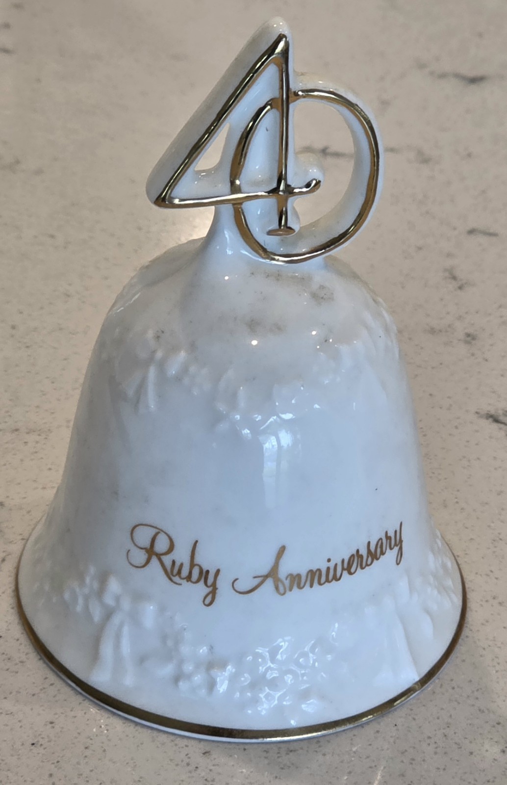 Vintage Enesco 40th Anniversary Wishes Delicate White Bone China Victorian Bell