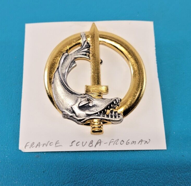 Vintage France Frogman Scuba Army Gold Diver Badge Pin Military Insignia