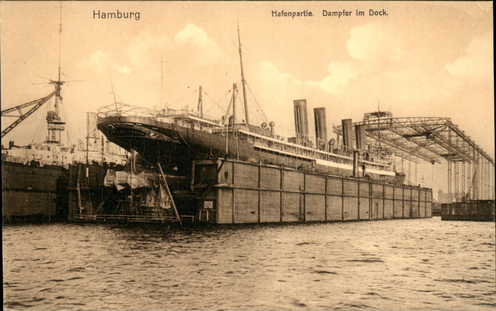 Hamburg Germany Harbor Scene Steamer at Dock c1900-20sVintage Postcard