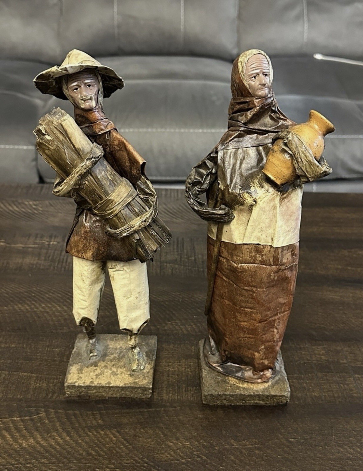Vintage Mexican Folk Art Paper Mache Man And Woman Couple