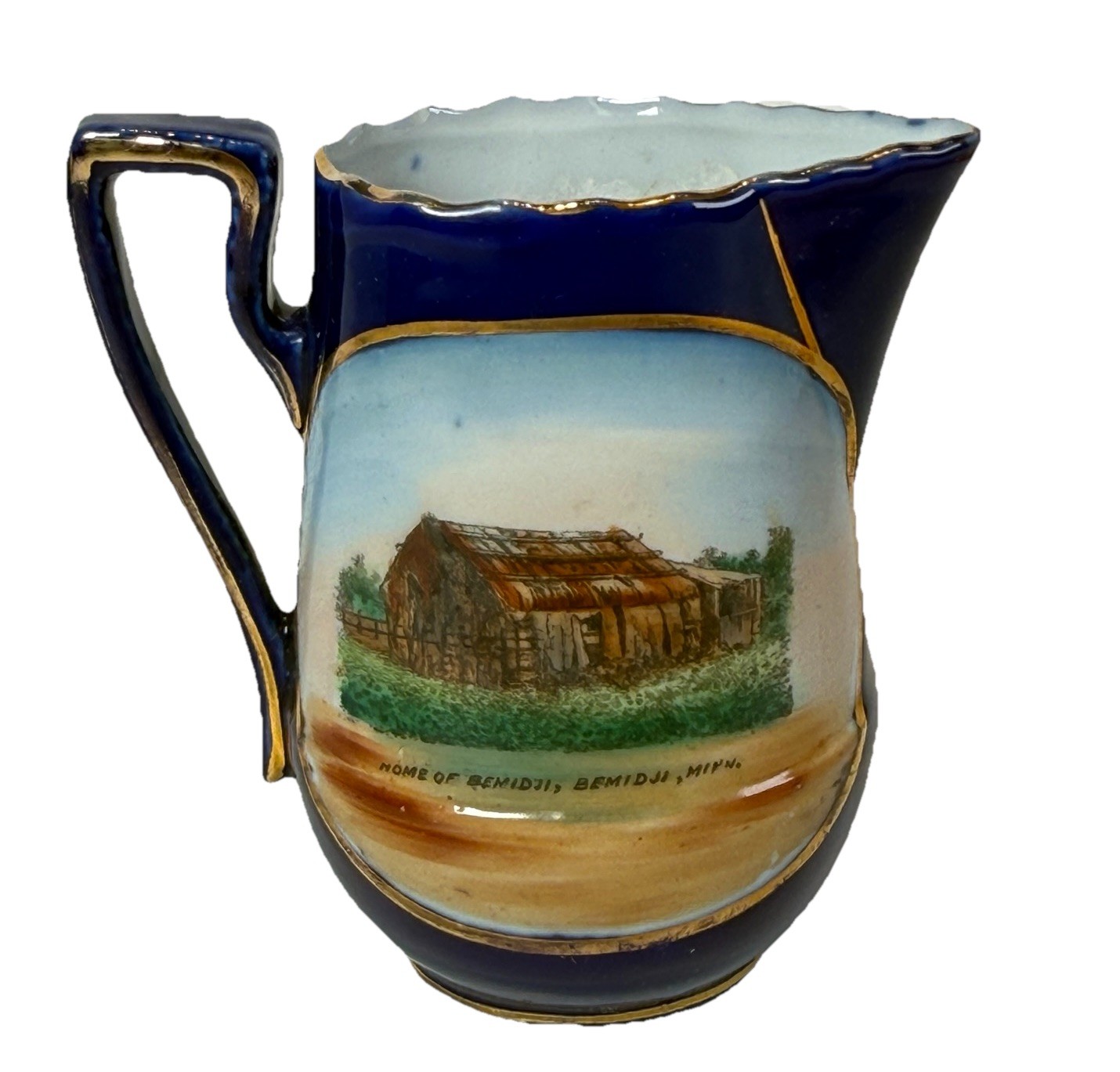 Bemidji MINNESOTA MN Antique HOME OF BEMIDJI Souvenir Wheelock Cobalt Creamer Bemidji MINNESOTA MN Antique HOME OF BEMIDJI Souvenir Wheelock Cobalt Creamer