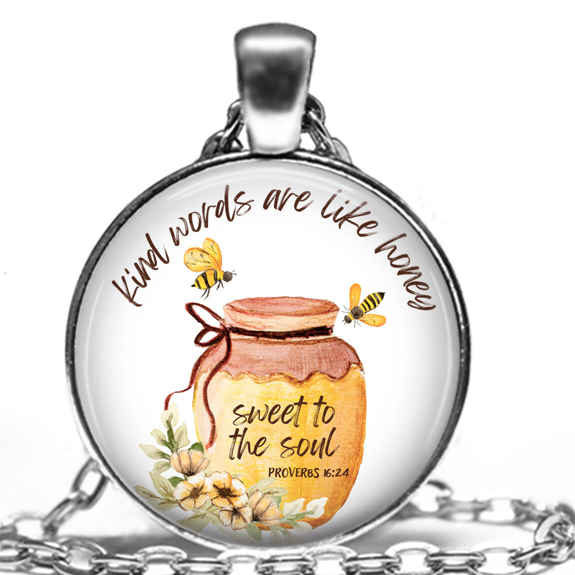 Proverbs 16:24 Kind Words Are Like Honey Bible Verse Religious Gift Necklace