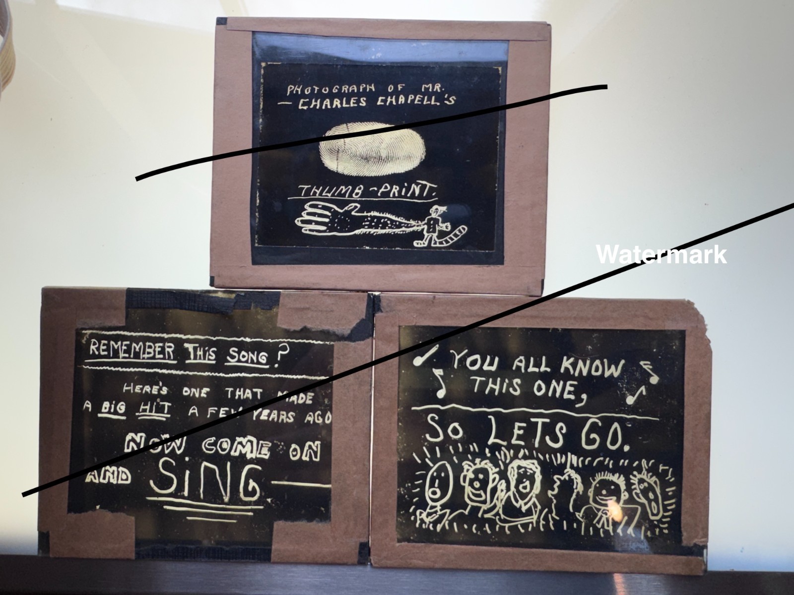 3 Antique Glass Magic Lantern Show Intermission Slides  / Humourous