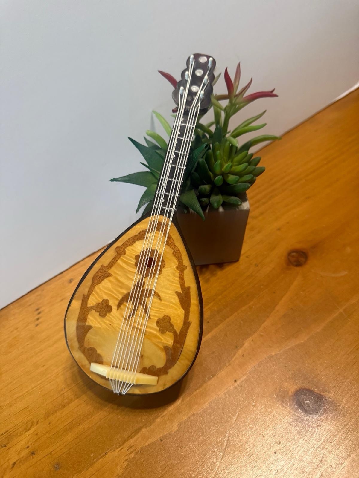 Vintage Miniature Mandolin Shaped Music Box “Strangers In The Night” Need Repair