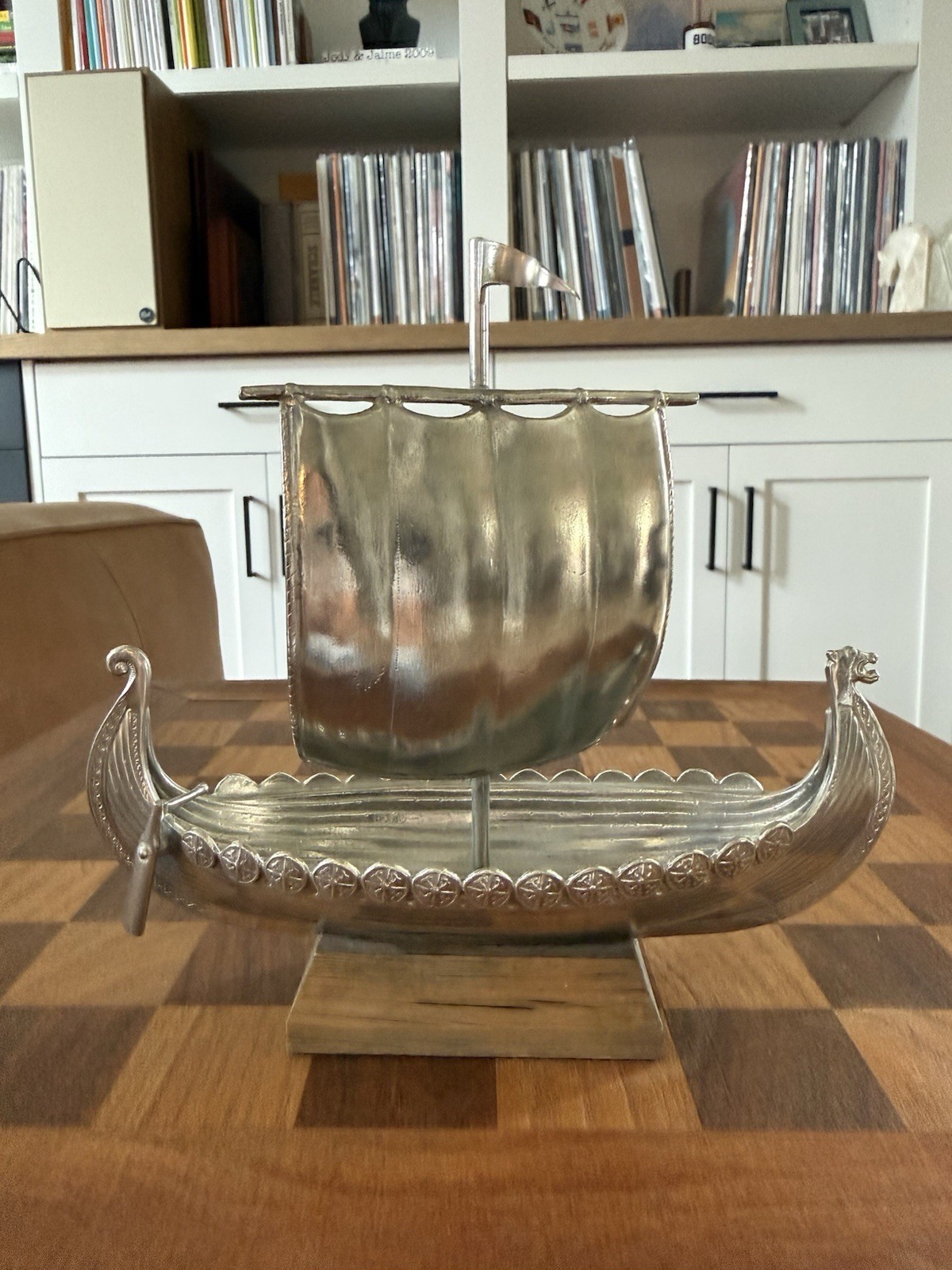 Vintage Haugrud Pewter Scandinavian Viking Longship Sailboat Model Figurine Base