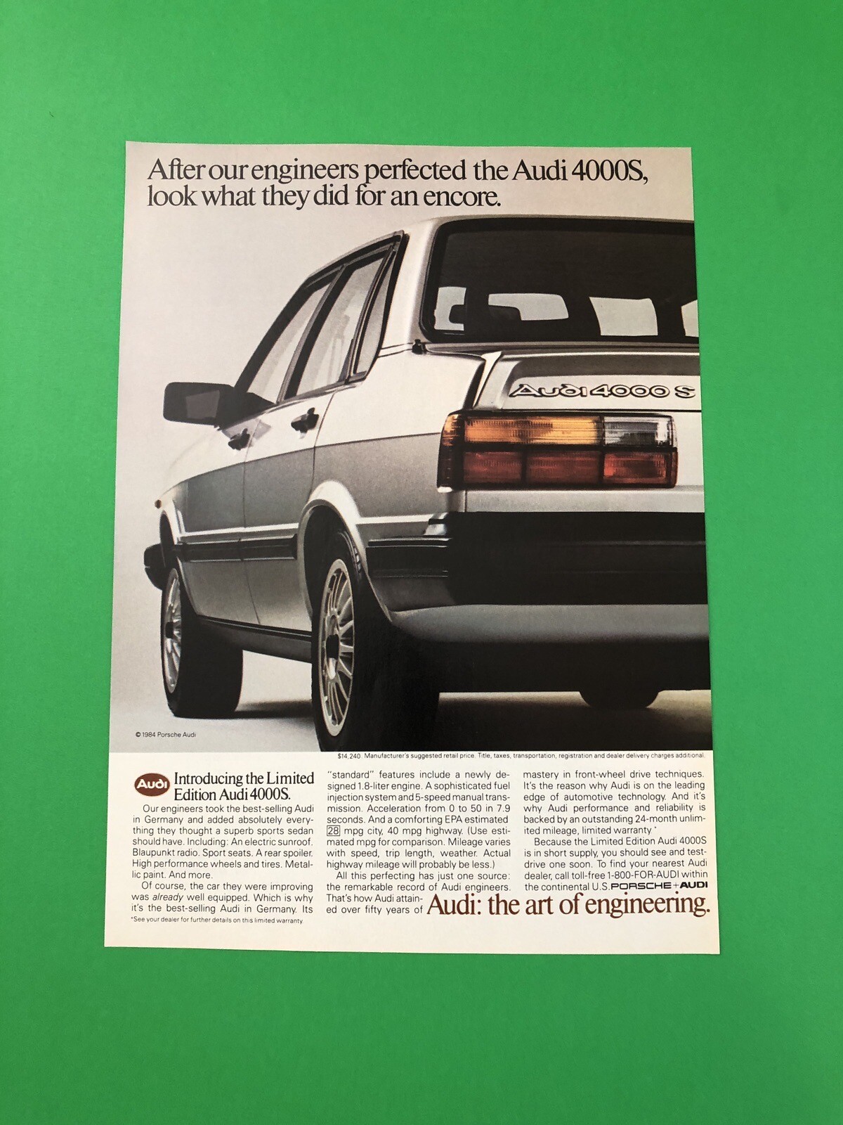 1984 AUDI 4000S 4000 S VINTAGE ORIGINAL PRINT AD ADVERTISEMENT PRINTED A1