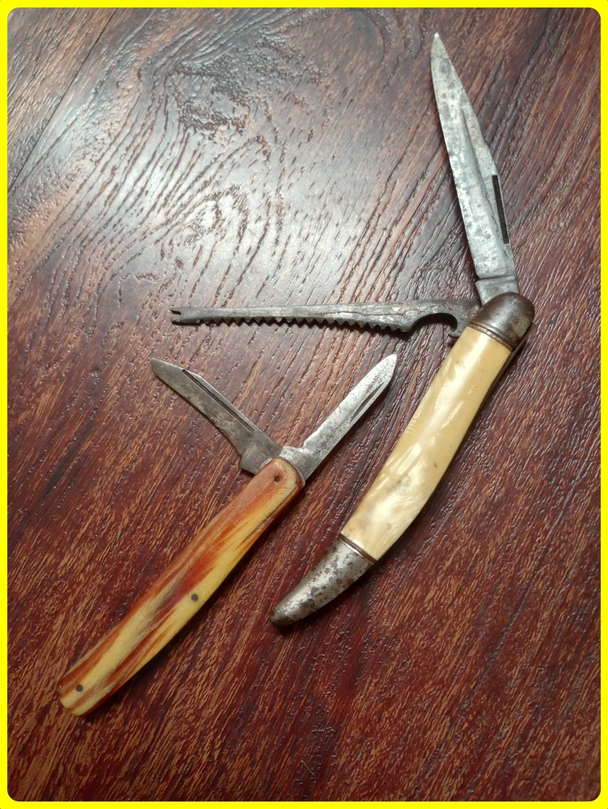 Vintage Folding Knife Lot Of 2 Double Blade Saw Pruning 6-9 Inches Old Style