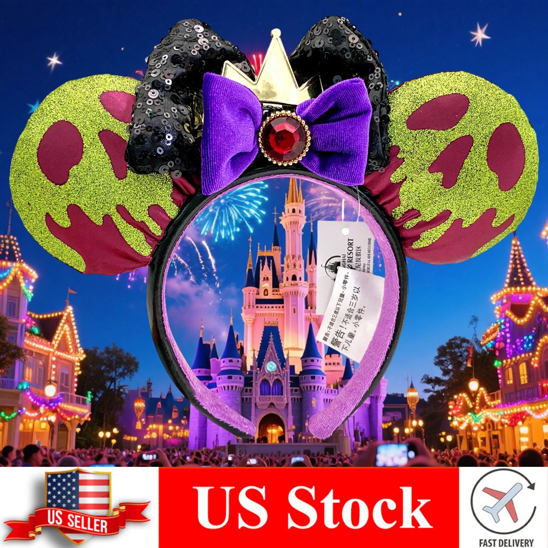 2025 Disney-Park\'s Minnie Mouse Ears Snow White Evil Queen Poison Apple Headband