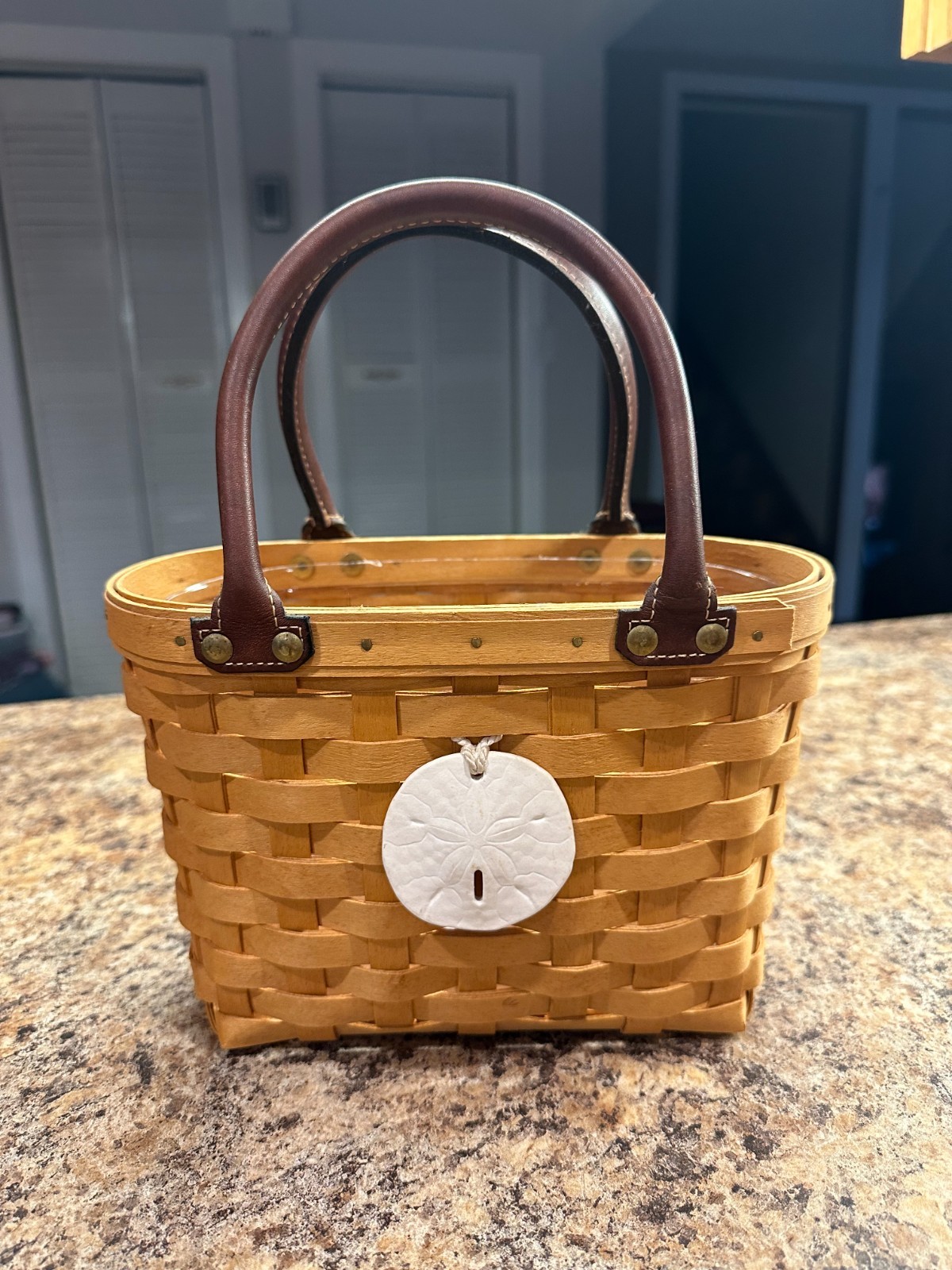 Longaberger 2001 Small Boardwalk Tote Purse Basket, Protector, Tie-on