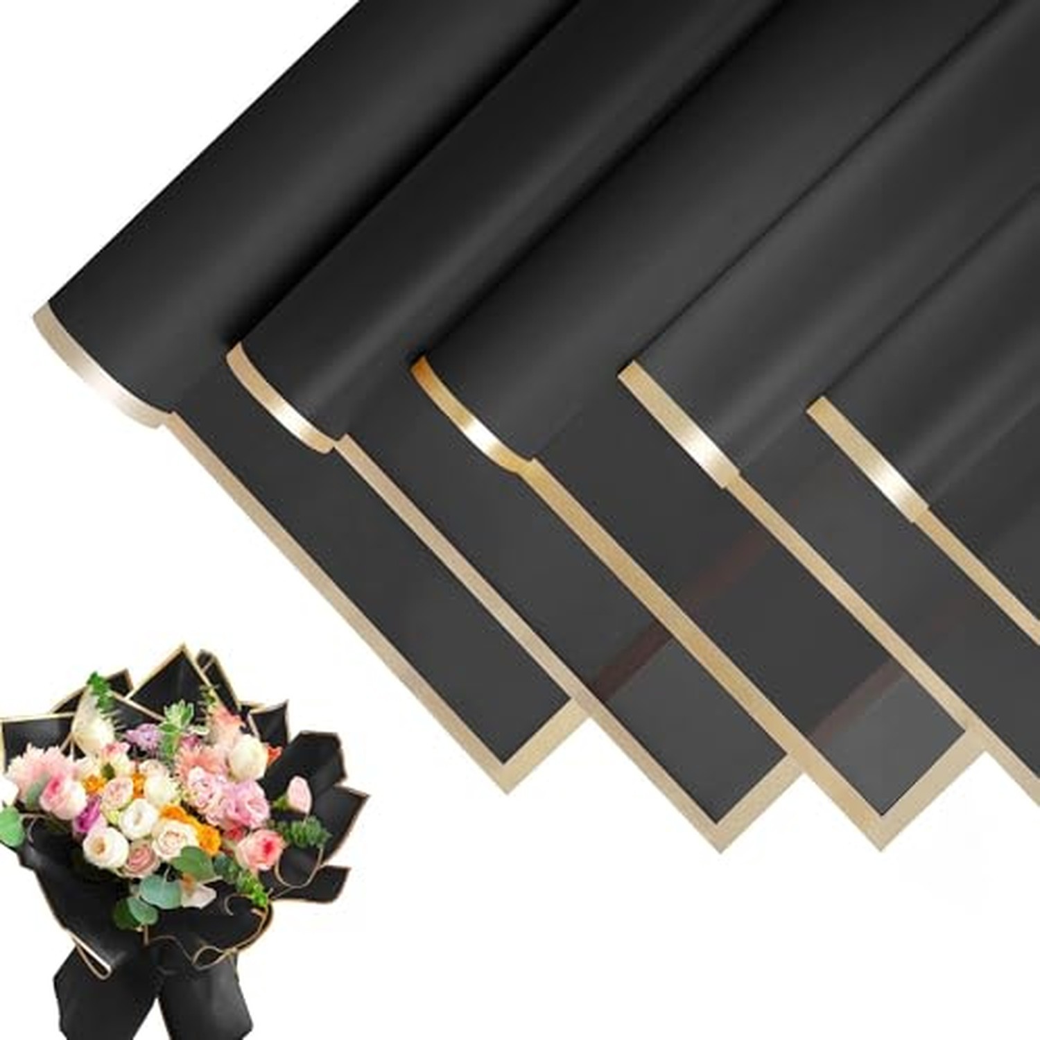 JOYIT Black Flower Wrapping Paper, 20 Sheets, 22.8 x 22.8 in Black & Gold Edge JOYIT Black Flower Wrapping Paper, 20 Sheets, 22.8 x 22.8 in Black & Gold Edge