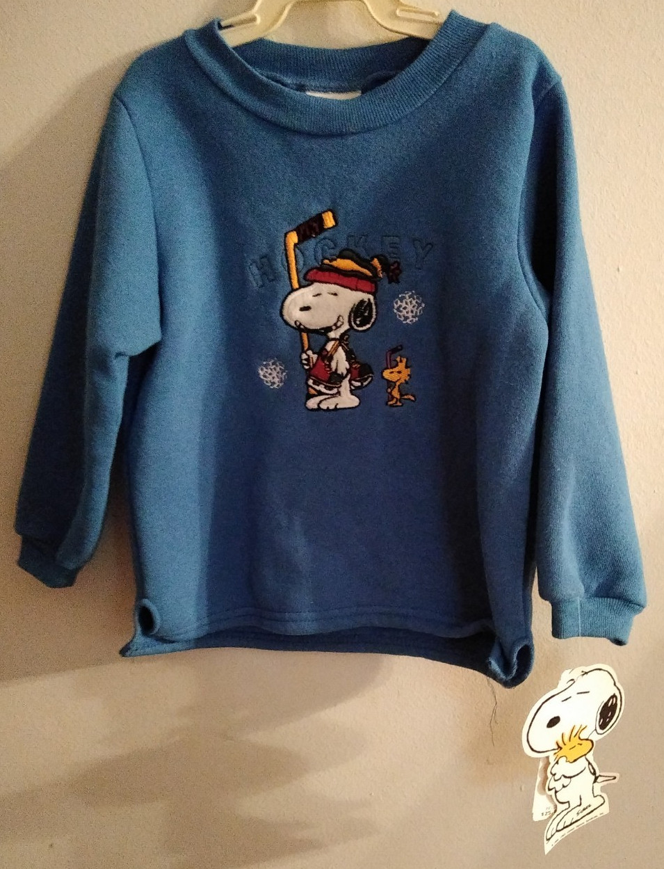 Vtg 1990s Blue Snoopy Ice Hockey ?NY Embroidered Sweatshirt Toddler 24 M *Tag