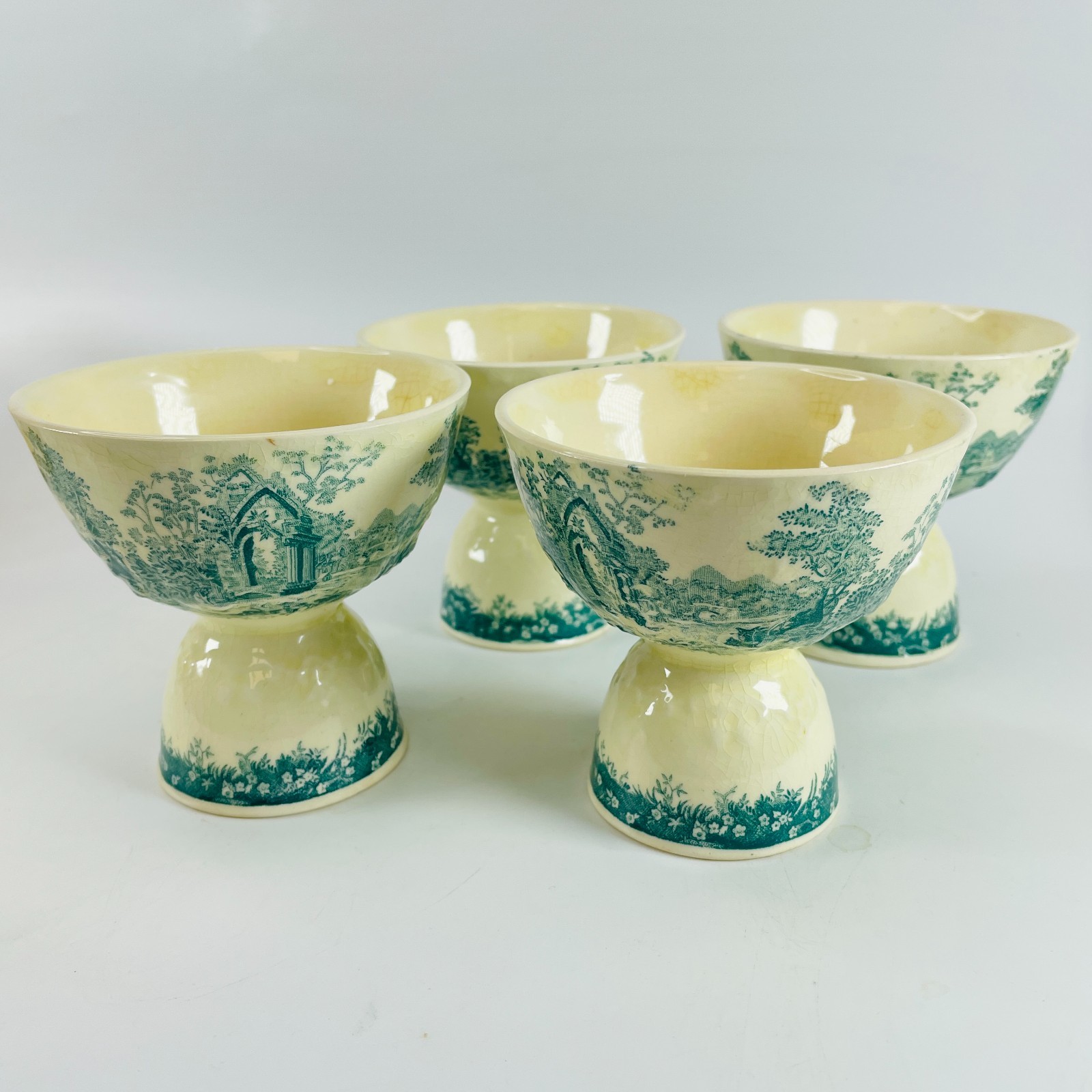 Taylor Smith Taylor English Abbey Green Double Egg Cups Lot 4 Vintage Coddler Taylor Smith Taylor English Abbey Green Double Egg Cups Lot 4 Vintage Coddler