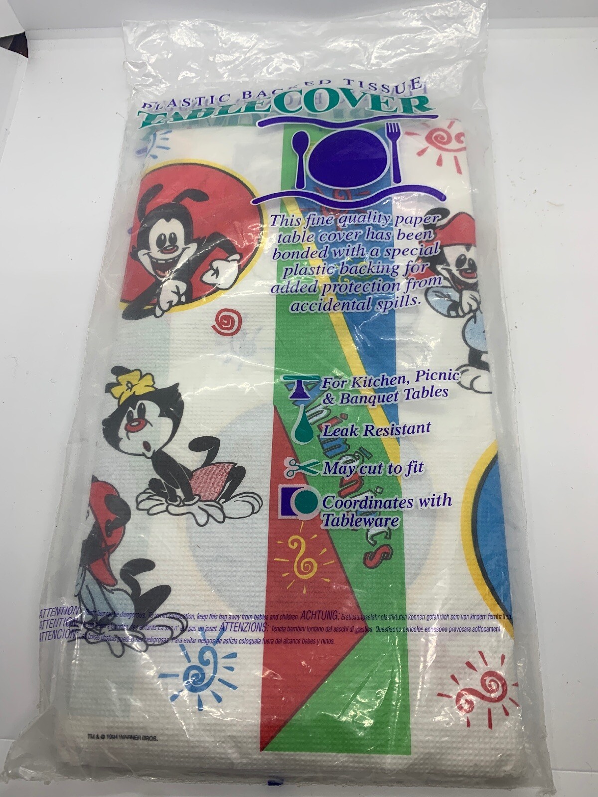 NOS NIP Vtg 1994 Warner Bros. ANIMANIACS Plastic Backed 54x88  PAPER TABLECLOTH 