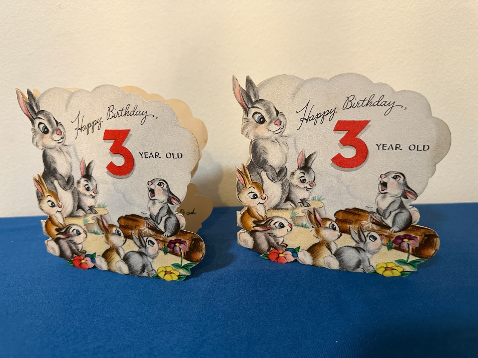 Two Vintage 1940s Disney Thumper and sisters Hallmark Birthday Cards from Bambi