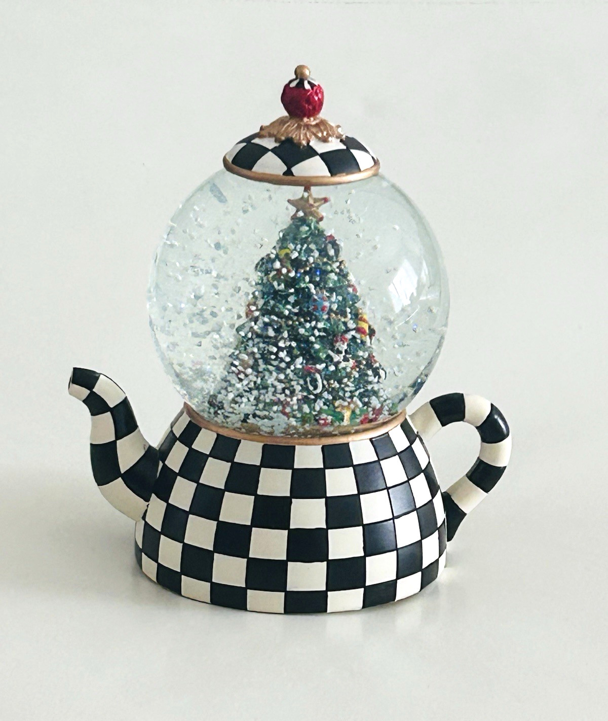 Mackenzie Childs Courtly Check Teapot Snow Globe