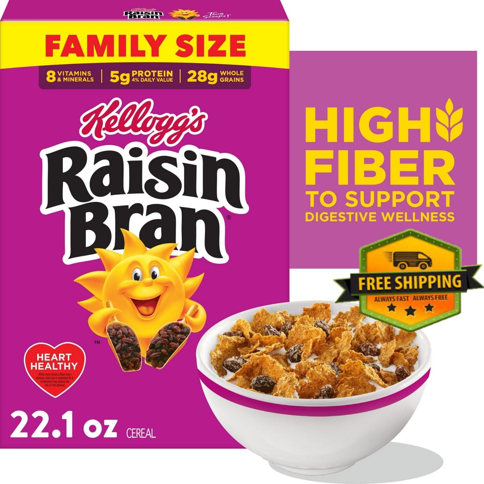 Kellogg’s Raisin Bran Cereal 22.1oz High Fiber Whole Grain Breakfast