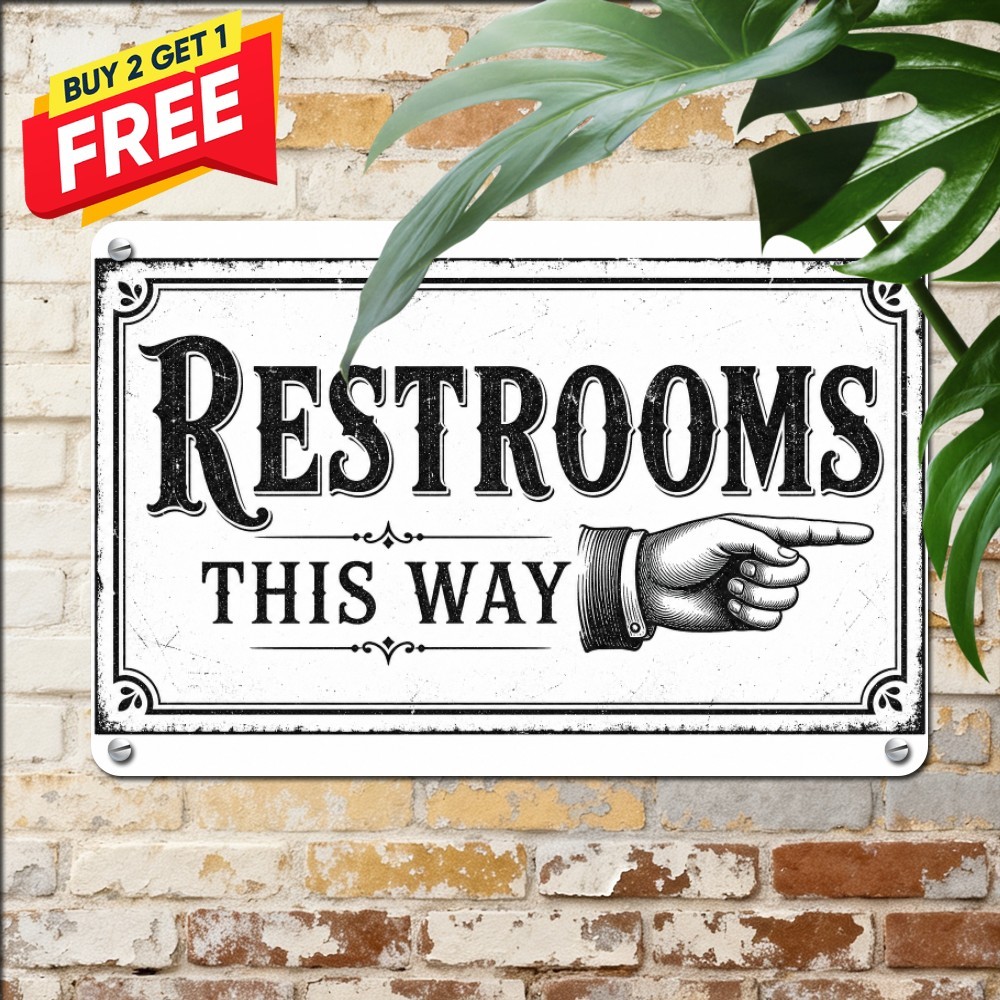 Funny Restroom Right Arrow Metal Sign Humorous Toilet Wall Tin Plaque