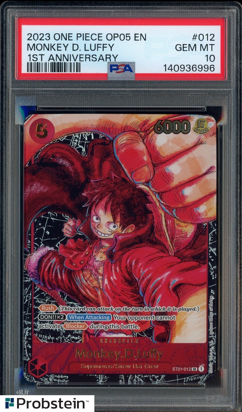 2023 One Piece Monkey D Luffy OP05 EN 1st Anniversary #012 PSA 10 GEM MINT 2023 One Piece Monkey D Luffy OP05 EN 1st Anniversary #012 PSA 10 GEM MINT