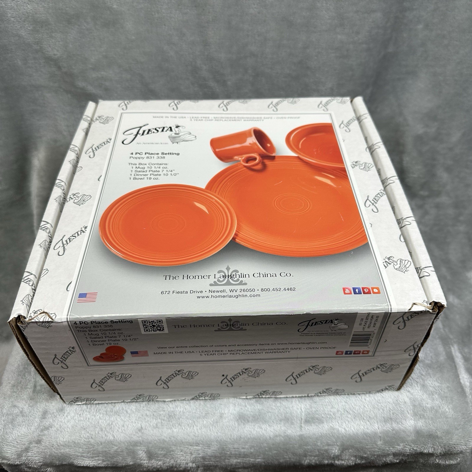 Fiesta Fiestaware Homer Laughlin 4 Pc Place Setting w/ Box Poppy Fiesta Fiestaware Homer Laughlin 4 Pc Place Setting w/ Box Poppy