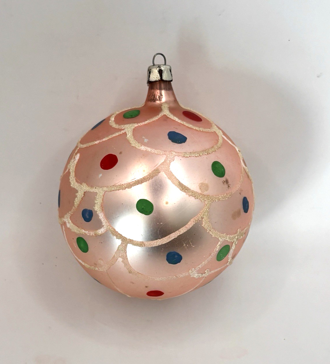 Vintage Polka Dot Fish Scale Jumbo Pink Glass Christmas Ornament Poland, 3\ Vintage Polka Dot Fish Scale Jumbo Pink Glass Christmas Ornament Poland, 3\