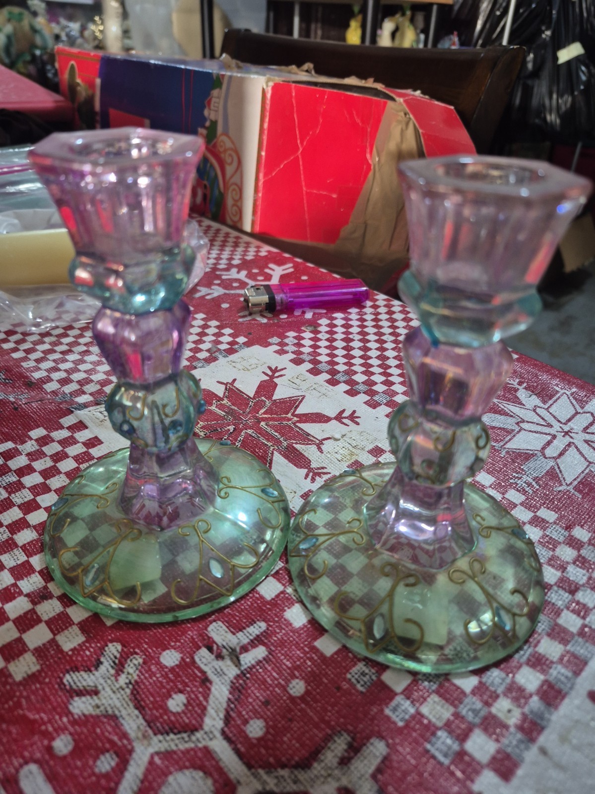 Vintage party light iridescent candle holders