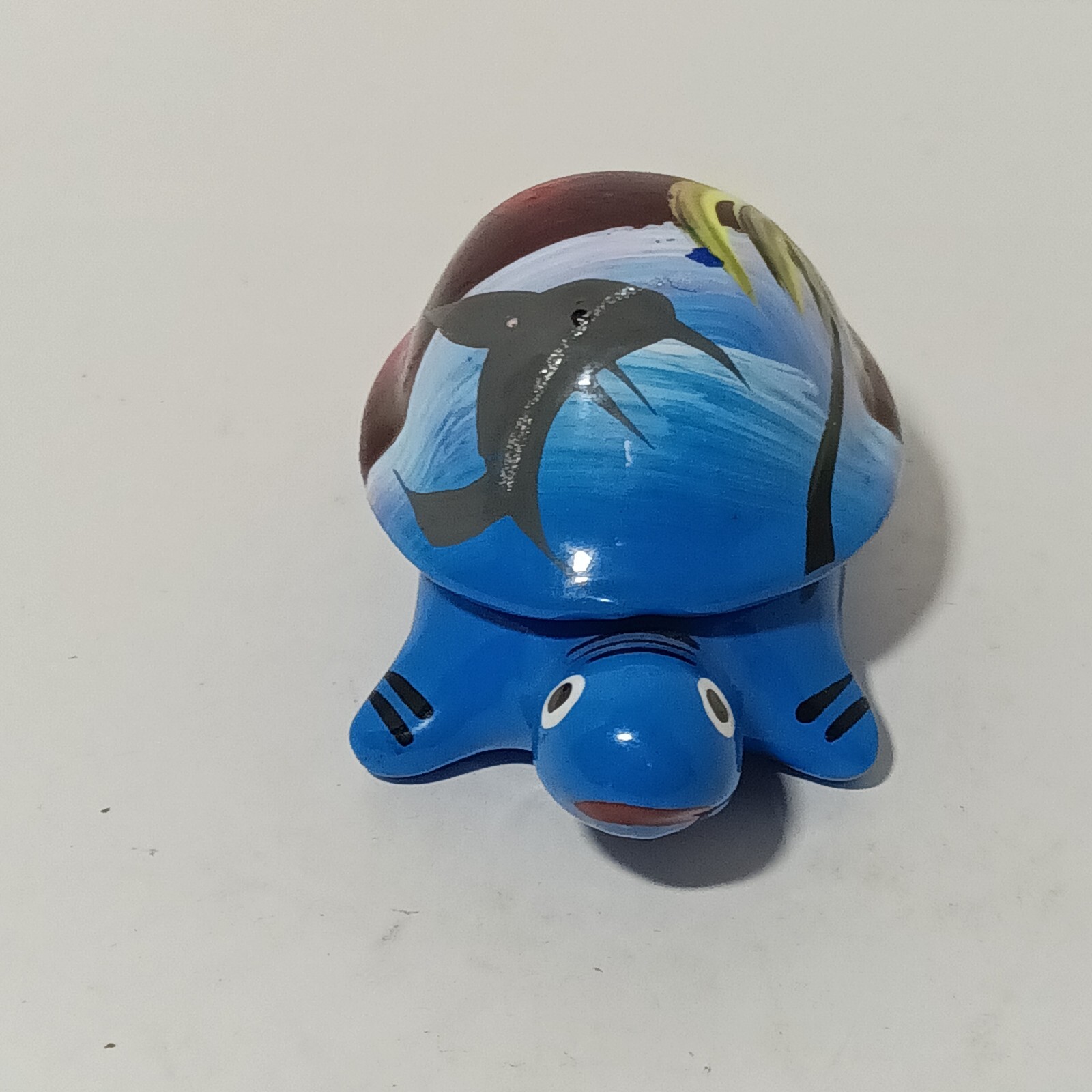 Ceramic Blue Painted Turtle Trinket Box