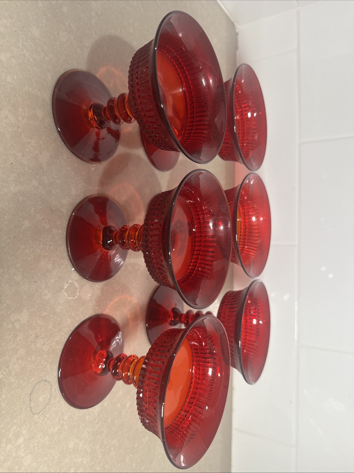 VINTAGE AMBERINA SET OF 6 FENTON LINCOLN INN CHAMPAGNE COUPES