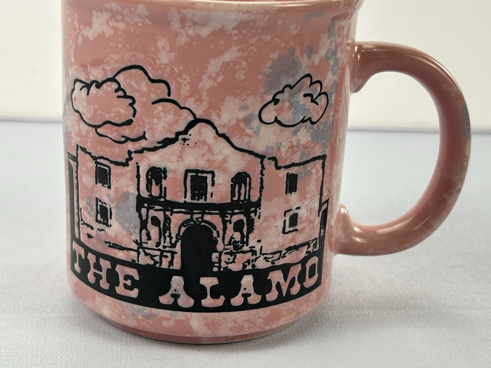 Vintage The Alamo Pink Speckled Ceramic Coffee Mug San Antonio Texas Souvenir