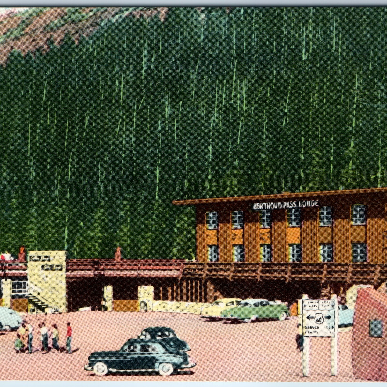 c1950s Berthoud Pass Lodge Continental Divide CO Linen Postcard Highway Cars c1950s Berthoud Pass Lodge Continental Divide CO Linen Postcard Highway Cars