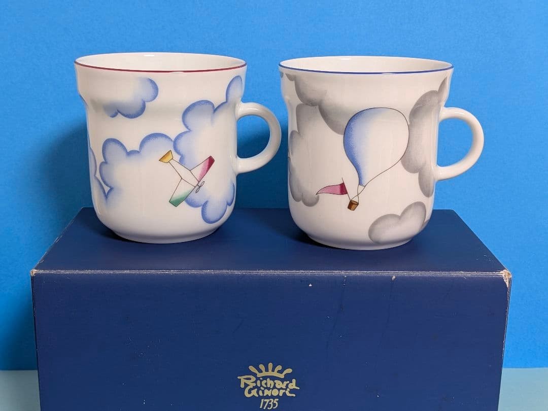 [Rare] Richard Ginori Gio Ponti Pair Mug Balloon Airplane with Box