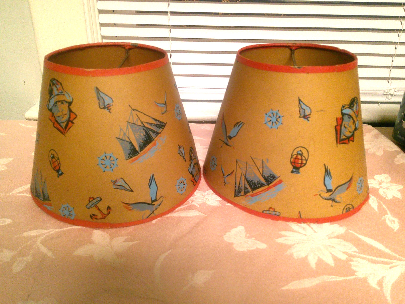 Vtg 50's Coastal NAUTICAL THEME Set of 2 Paper Parchment Lampshades Pair Vtg 50's Coastal NAUTICAL THEME Set of 2 Paper Parchment Lampshades Pair