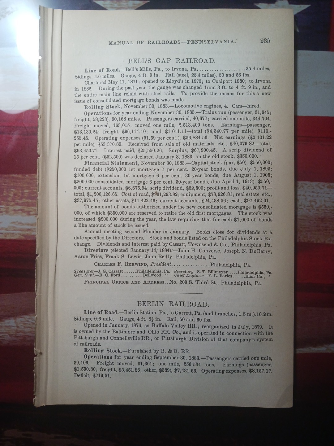 ~1884 Train Report BELLS GAP RAILROAD Irvona Coalport Lloyd\'s Pennsylvania 