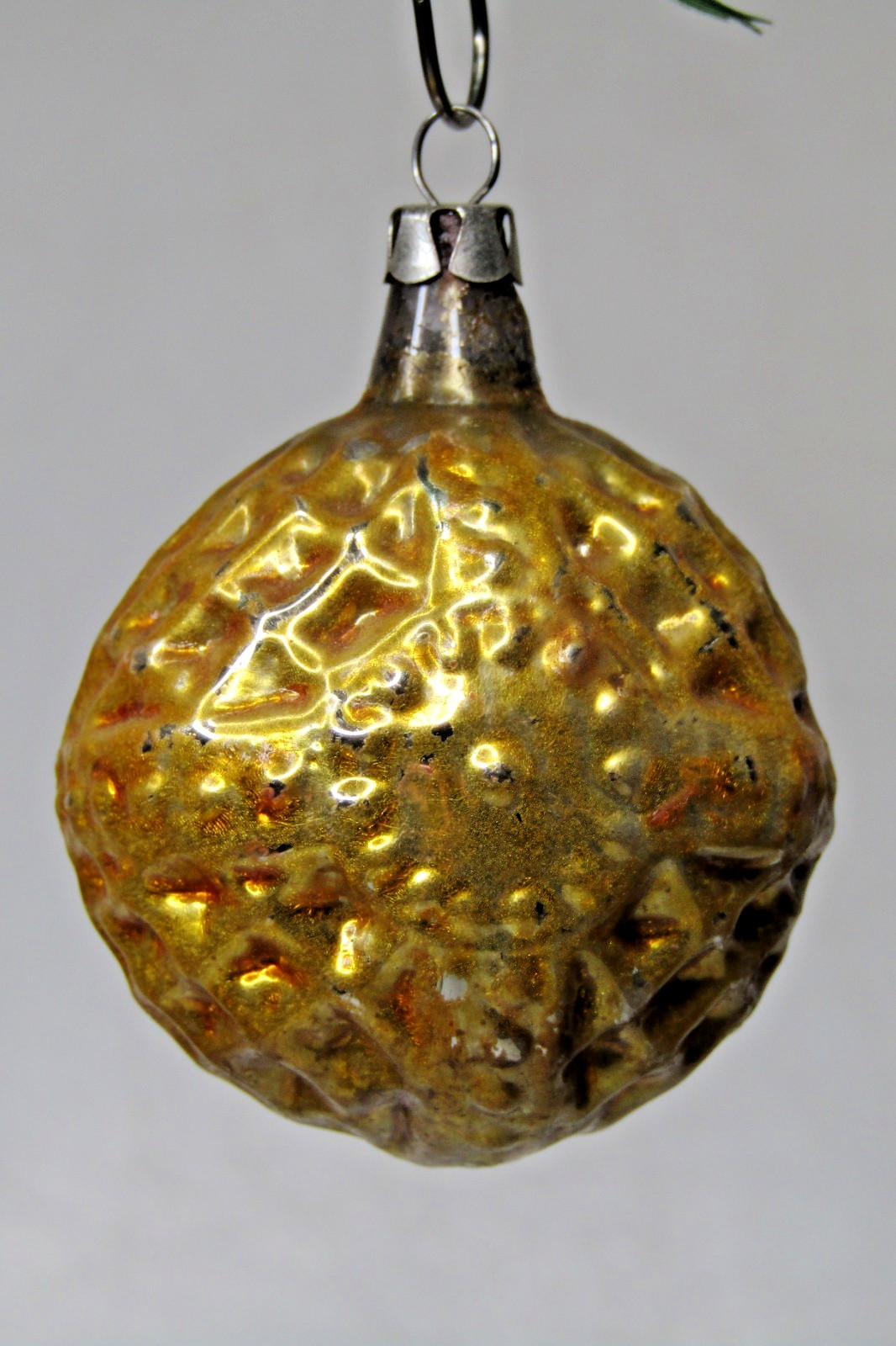 Vintage Blown Glass Bumpy Embossed Gold BALL Christmas Ornament Germany