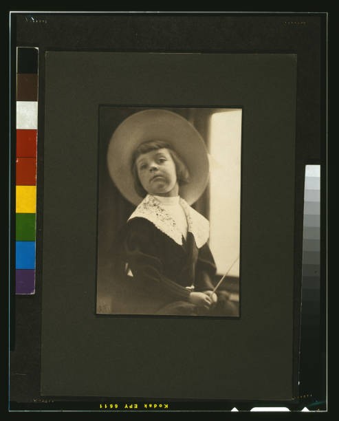 Portrait of a boy in a round hat circa 1900 Historic Old Photo 1