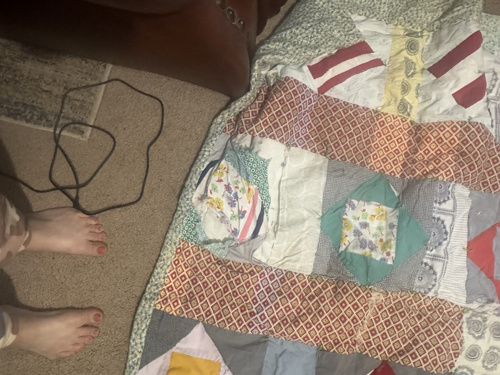 Vintage 1930-1950s Handmade Crazy String Quilt Vintage 1930-1950s Handmade Crazy String Quilt