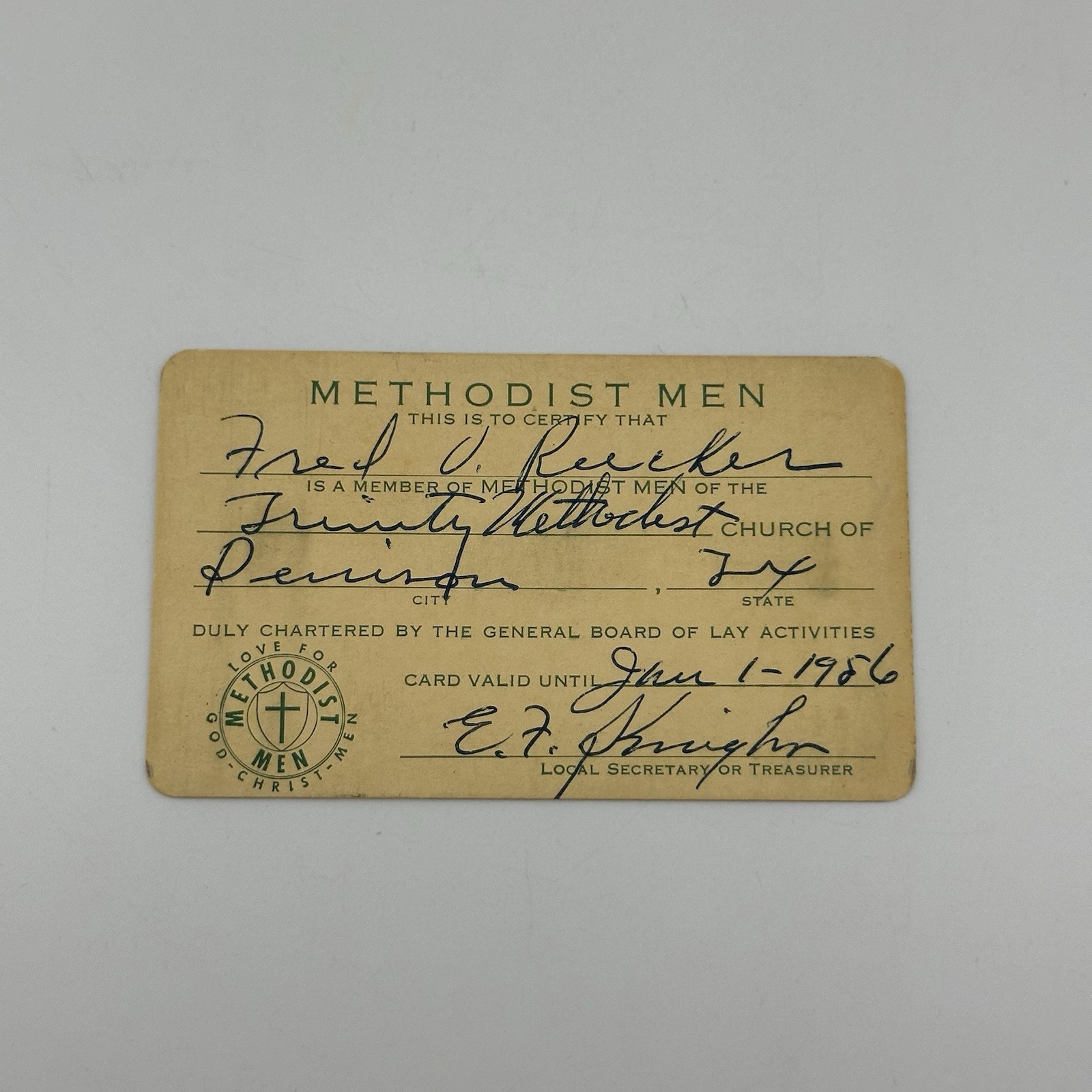 Vintage Trinity Methodist Men’s Club Membership Card TX 1950s Christian Church Vintage Trinity Methodist Men’s Club Membership Card TX 1950s Christian Church
