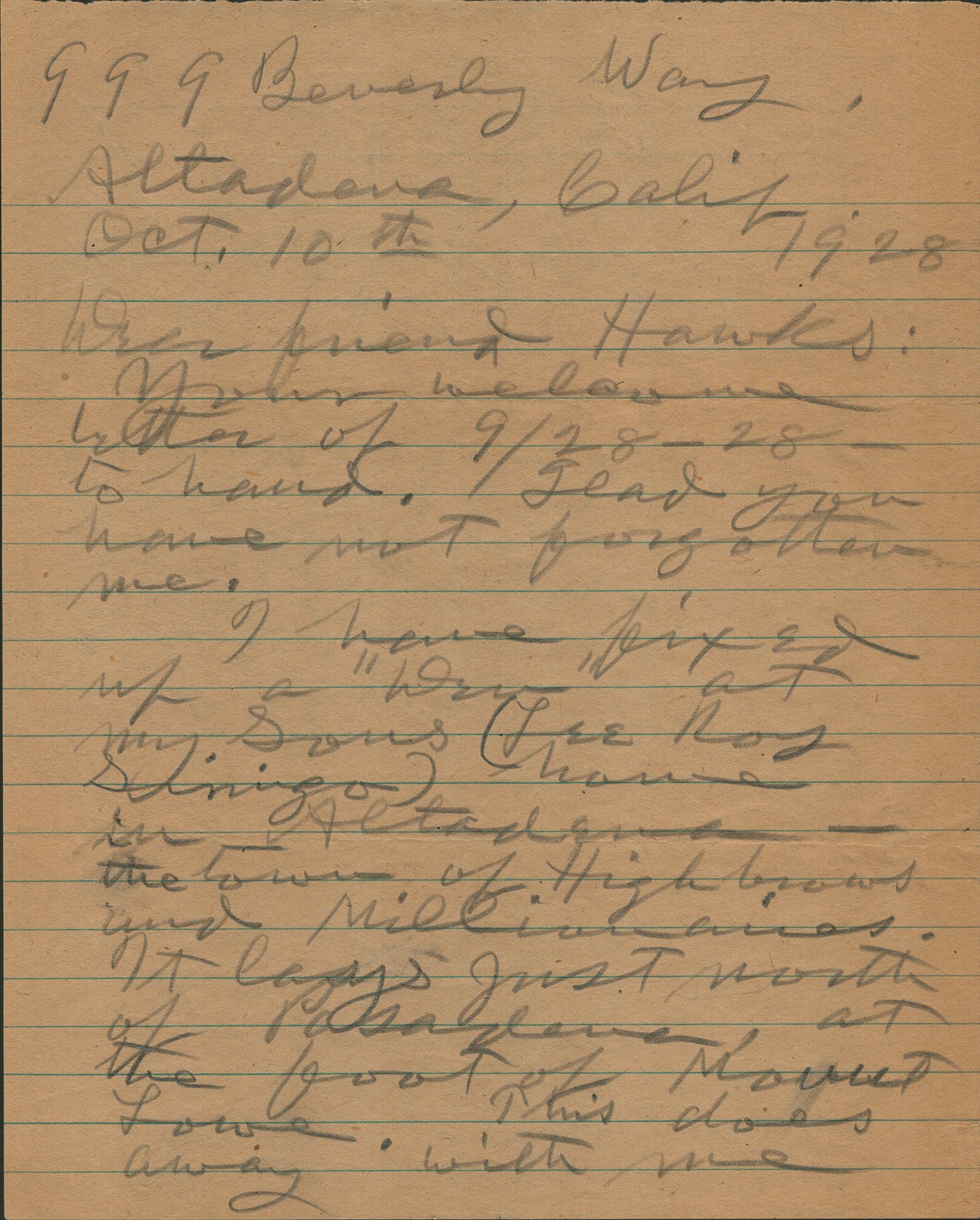 CHARLES A. SIRINGO - COLLECTION 10/10/1928
