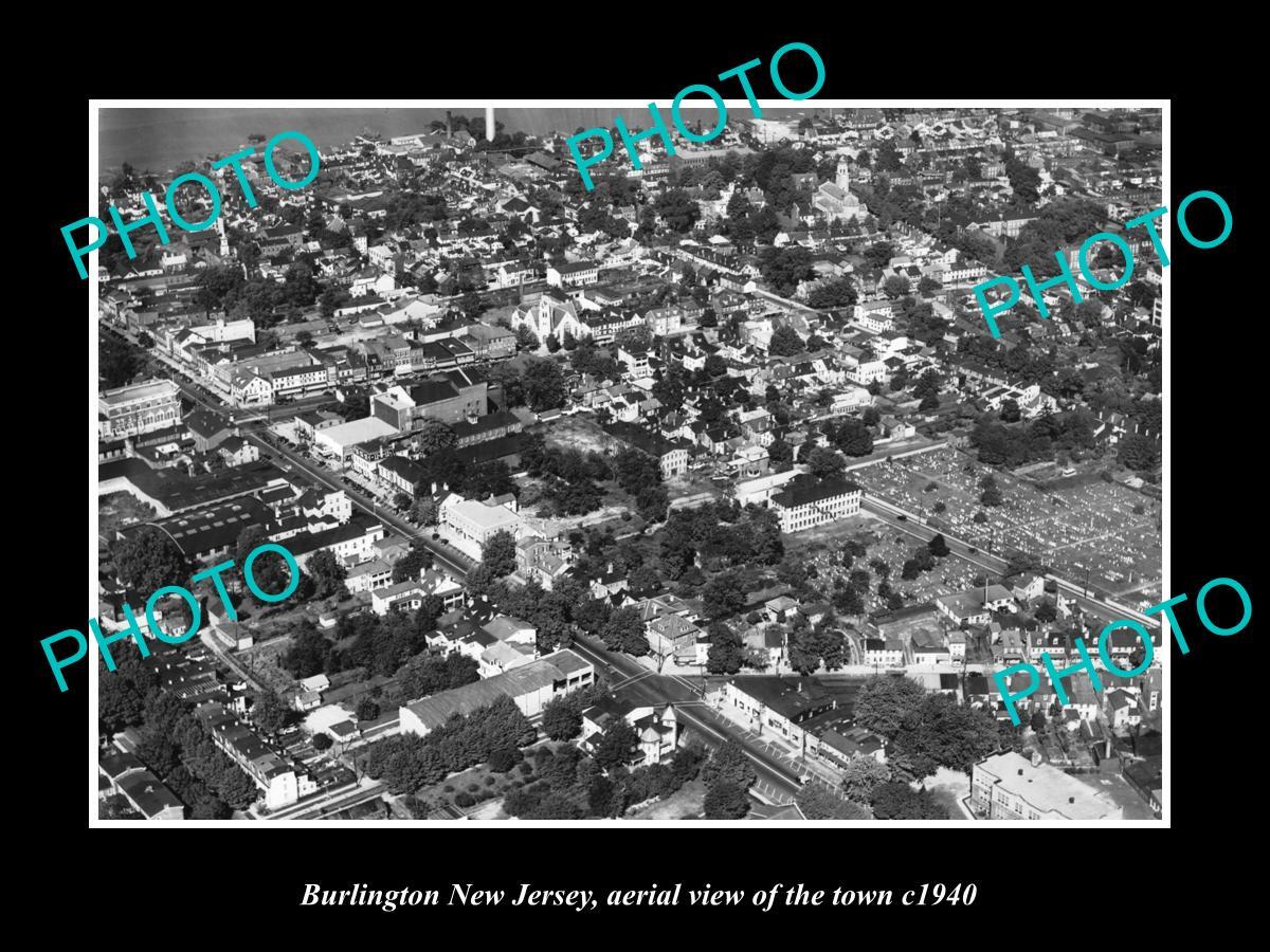 OLD LARGE HISTORIC PHOTO OF BURLINGTON NEW JERSEY AERIAL VIEW OF THE TOWN c1940