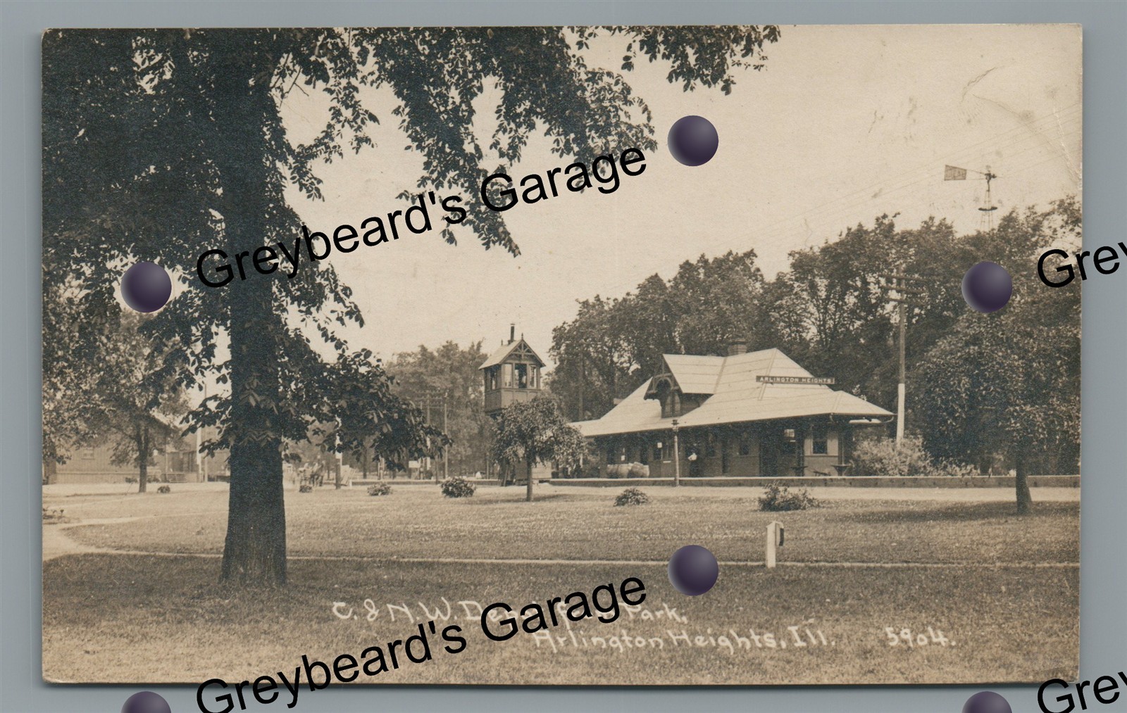 RPPC CNW Railroad Train Station ARLINGTON HEIGHTS IL Childs Real Photo Postcard