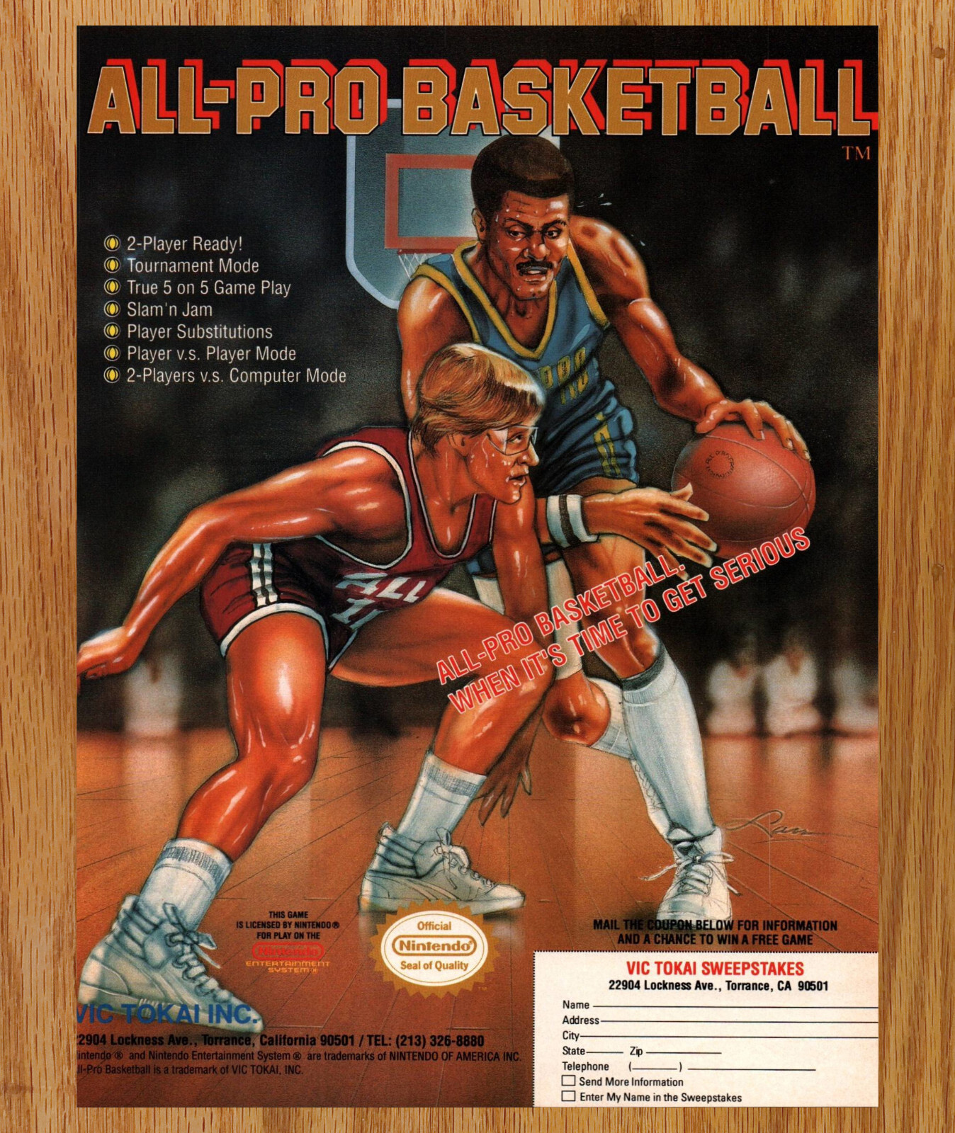 All Pro Basketball Vic Tokai Nintendo - Video Game Print Ads Poster Art 1989