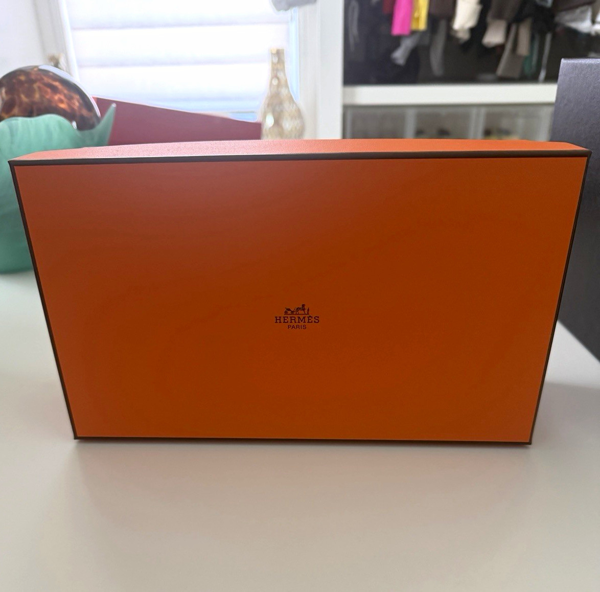 HERMÈS Large Orange & Black Rectangle Lidded Cardboard Box Matte Finish