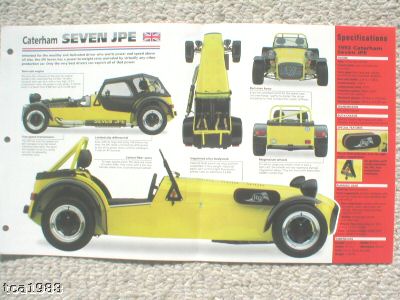 1992 CATERHAM 7 Seven JPE SPEC SHEET/BROCHURE/Prospekt