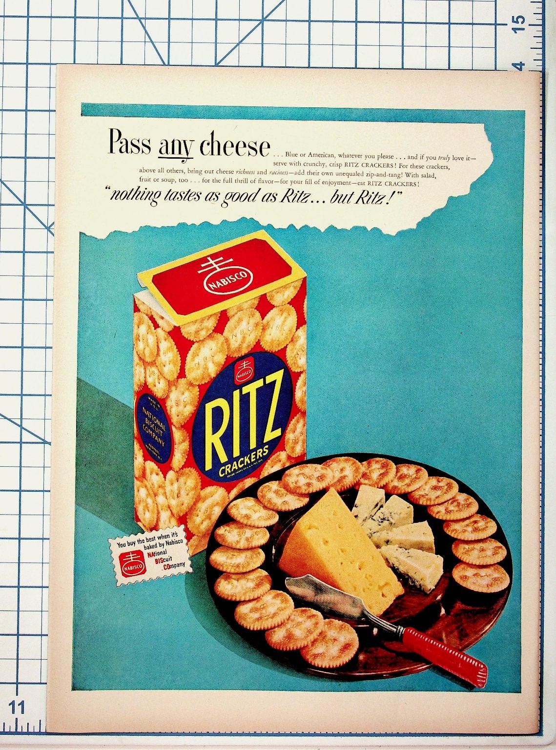 Vintage 1950s Nabisco Ritz Crackers Cheese Plate Magazine Ad Print Ephemera Vintage 1950s Nabisco Ritz Crackers Cheese Plate Magazine Ad Print Ephemera