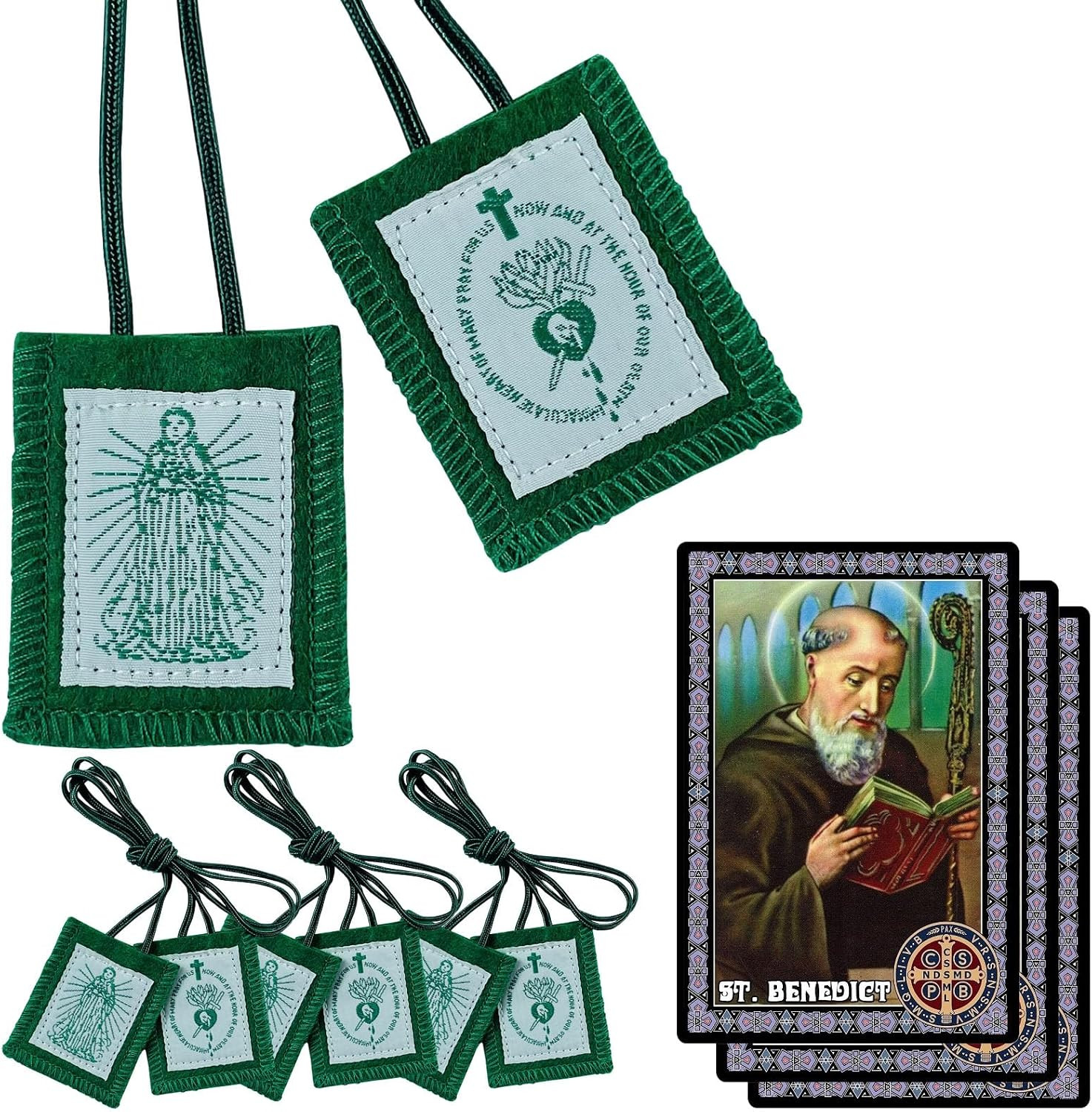 Scapulars Catholic, 3-Pack Green Scapular of Immaculate Heart of Mary Scapulars Catholic, 3-Pack Green Scapular of Immaculate Heart of Mary