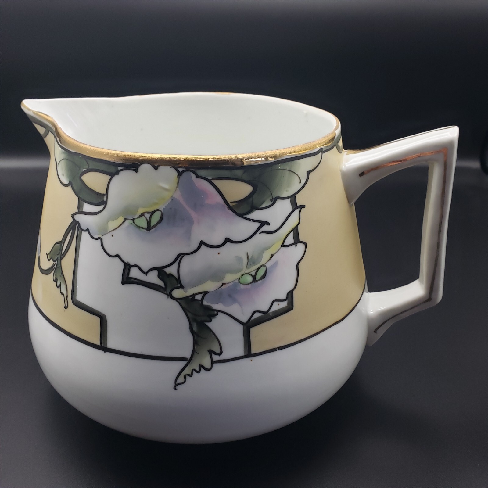 Nippon E-OH Porcelain Pitcher & Mugs Set 1891-1921 Magnolia Design Gold Trim