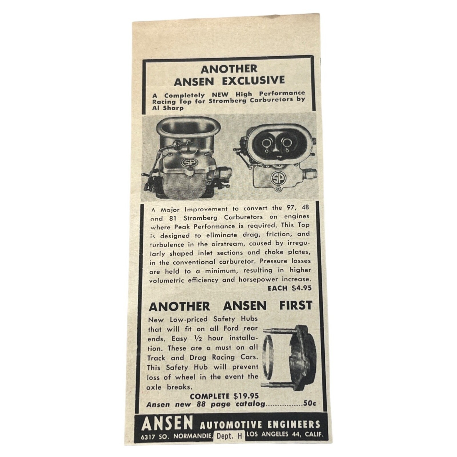 Ansen Automotive Engineers Vtg Print Ad 1950s Racing Top Stromberg Carburetor Ansen Automotive Engineers Vtg Print Ad 1950s Racing Top Stromberg Carburetor