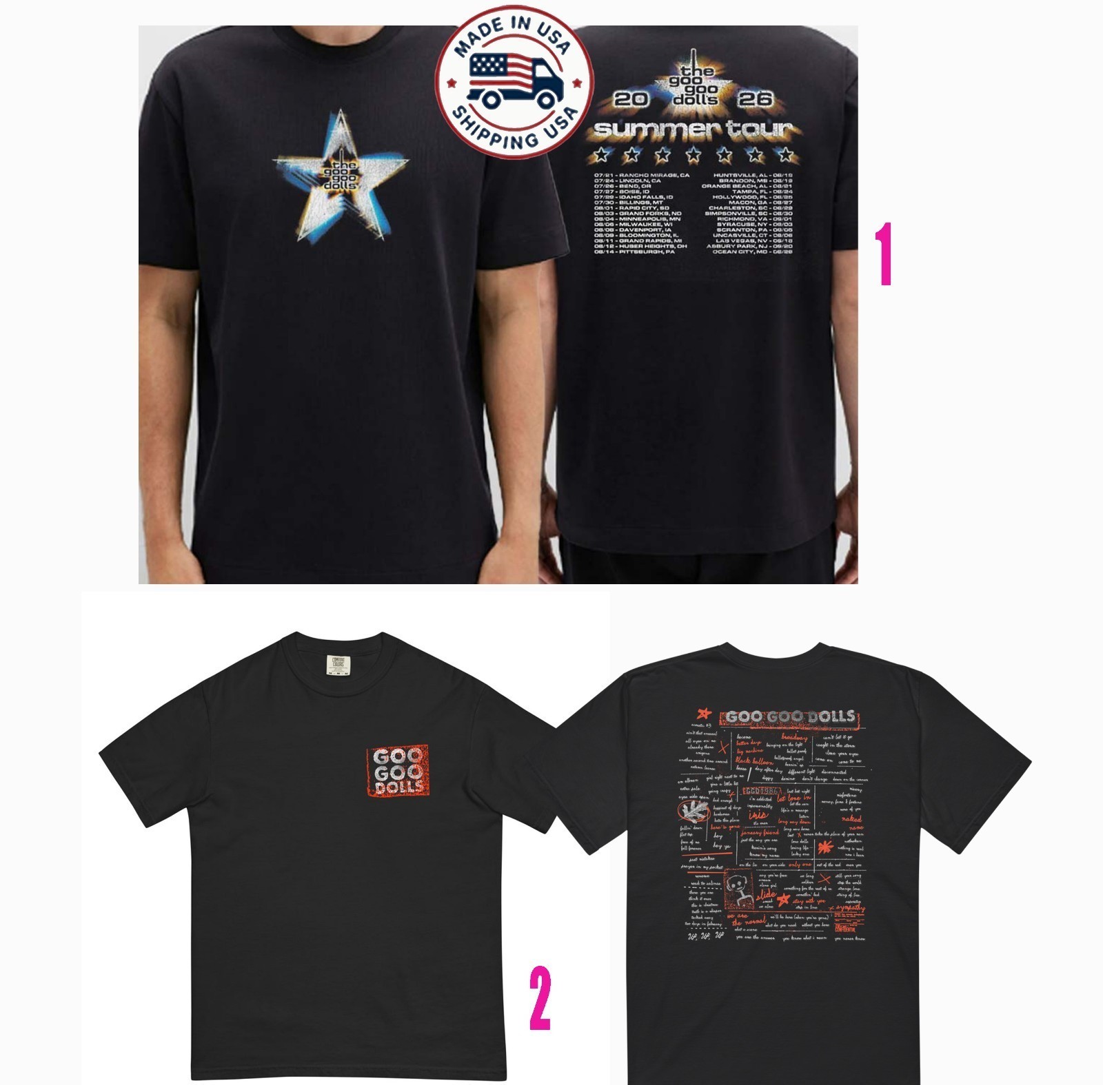Goo Goo Dolls Summer 2026 Tour Merch T Shrt