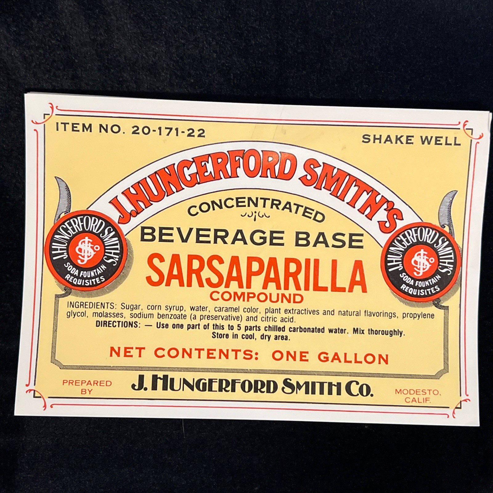 Vintage Original UNUSED JHS J Hungerford Smith\'s Sarsaparilla Compound jug label