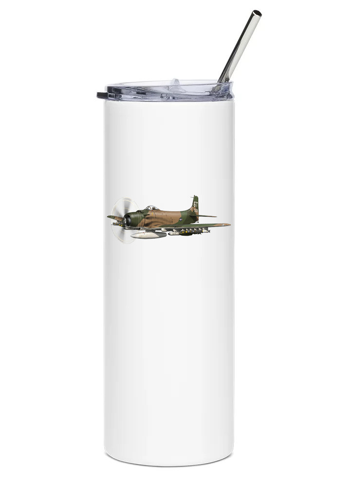 Douglas A-1J Skyraider Stainless Steel Water Tumbler with straw - 20oz.