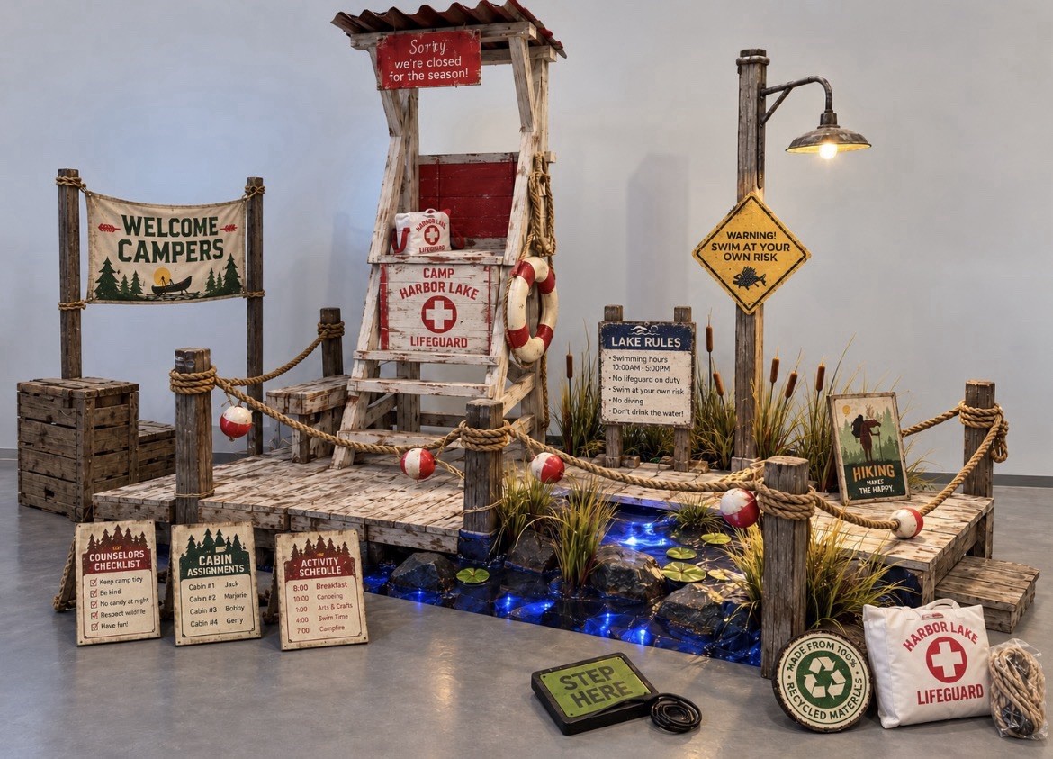 Spirit Halloween 2026 Camp Harbor Lake ISE Dock & Lifeguard Display + Props